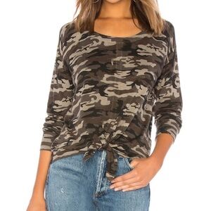 Sanctuary Camouflage Long Sleeve Top with front knot
